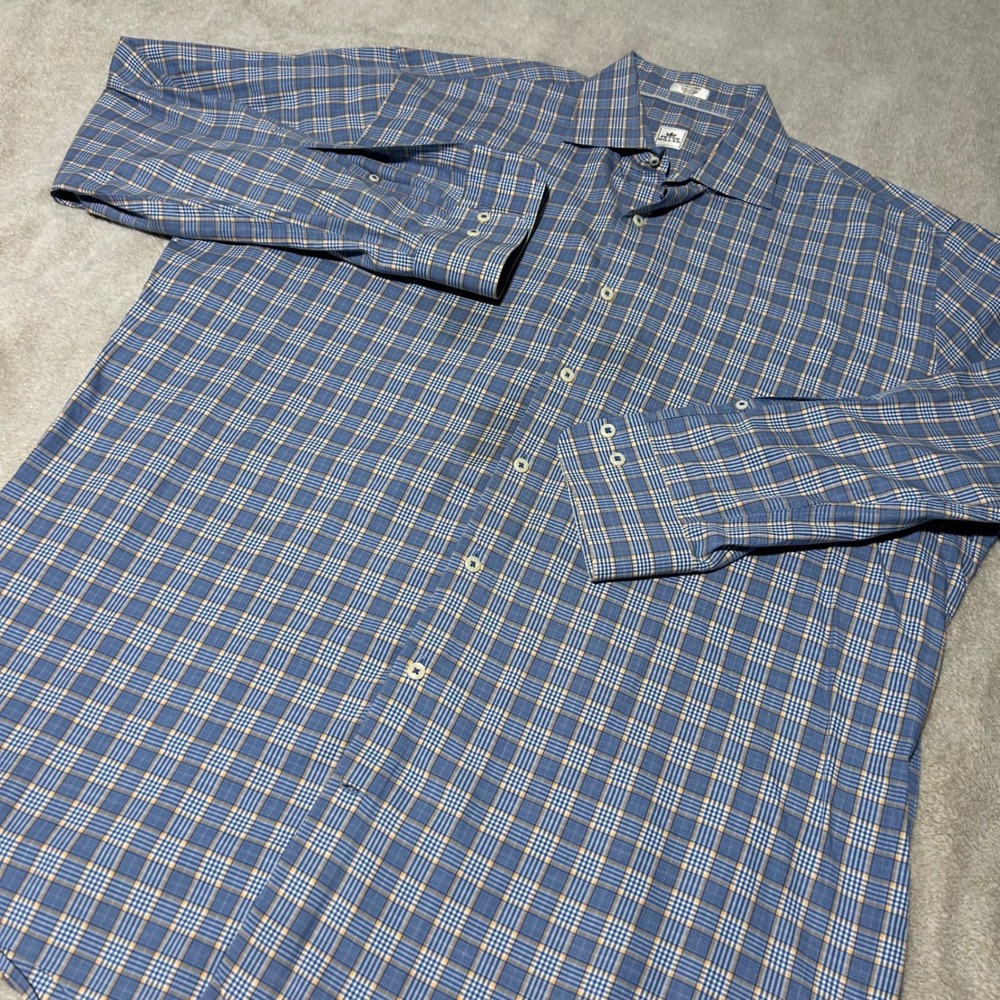 Peter Millar Button Down Mens XL Blue Plaid Long Sleeve Cotton Shirt‎